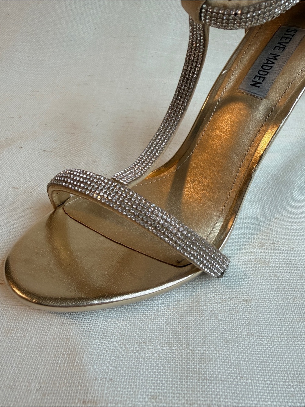 Steve Madden Faylinn 8.5 Gold Rhinestone Strappy Stiletto Heels - Picture 3 of 10